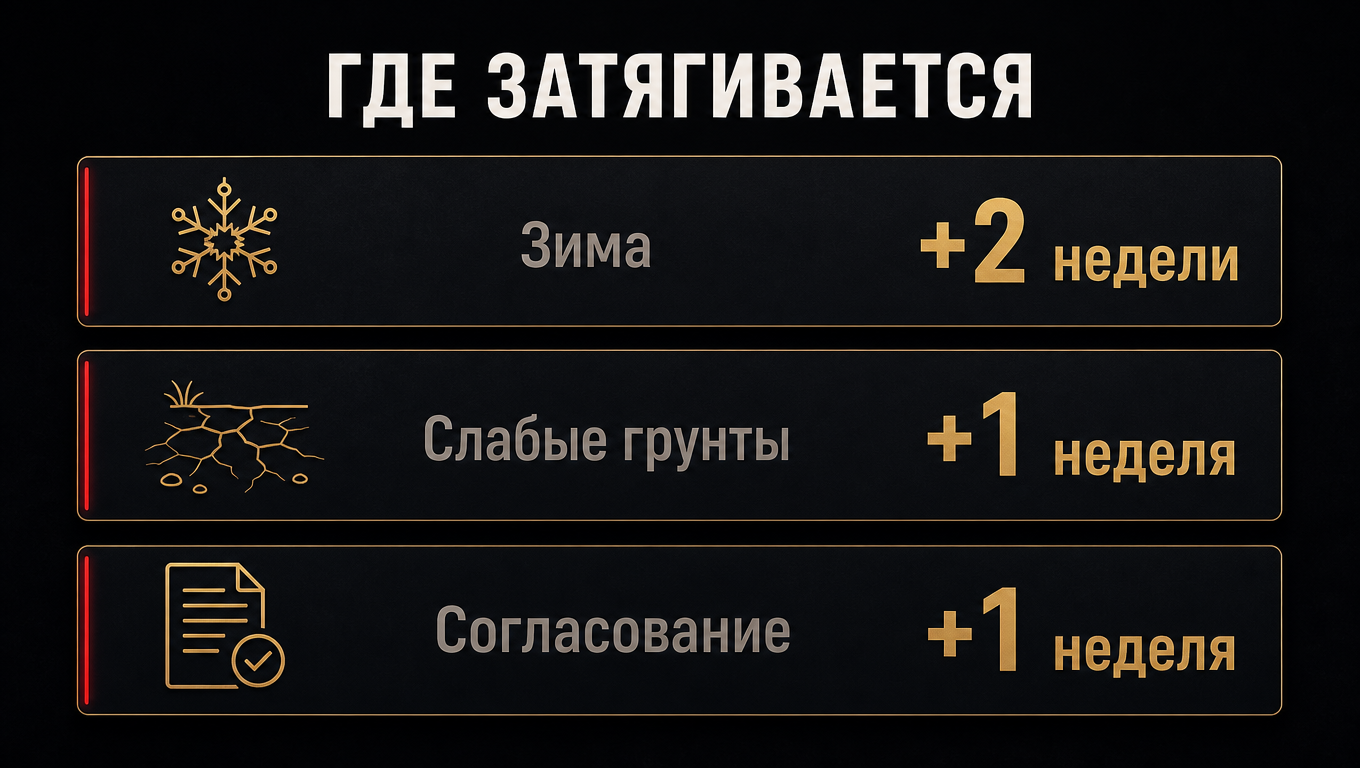 Таблица задержек: зима, слабые грунты, согласование